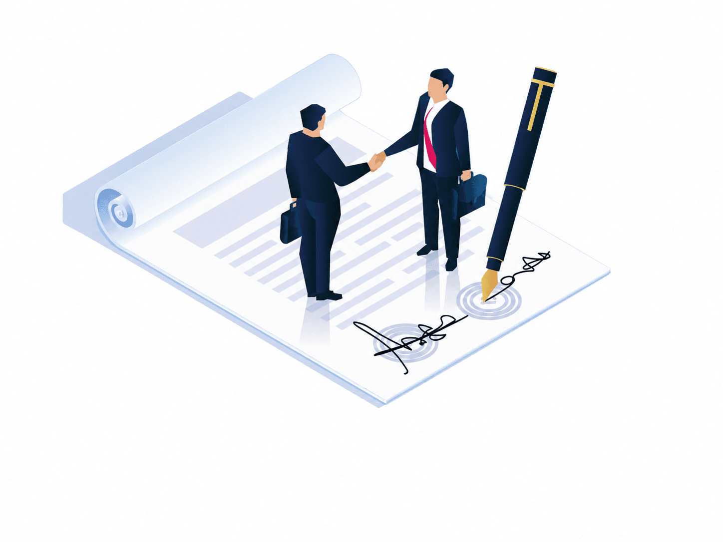 Two people shaking hands over a signed agreement, illustrating ownership of your systems.
